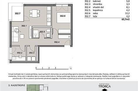 Продажа, квартира, 2,5-комнатная: ПИВКА, 60,7 м2: 1