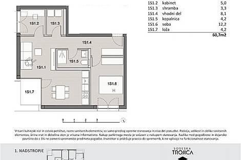 Продажа, квартира, 2,5-комнатная: ПИВКА, 60,7 м2: 1