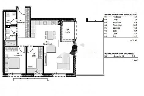 Квартира в Шмарье с тремя комнатами: 3