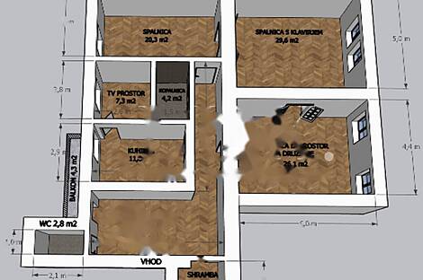 Дом, состоящий из трех комнат, располагается в центре.: 15