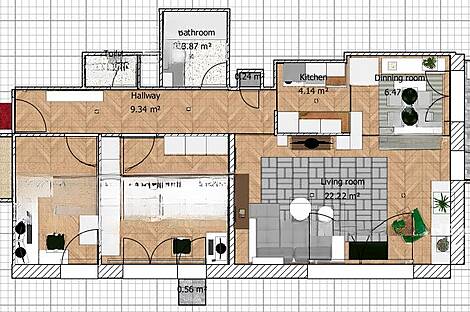 Квартира с тремя комнатами Шишка: 9