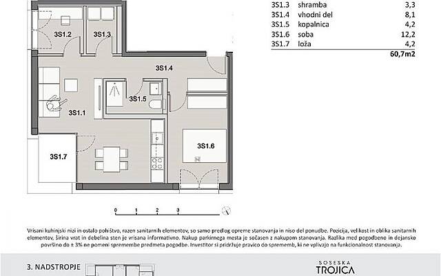 Продажа, квартира, 2,5-комнатная: ПИВКА, 60,7 м2: 1