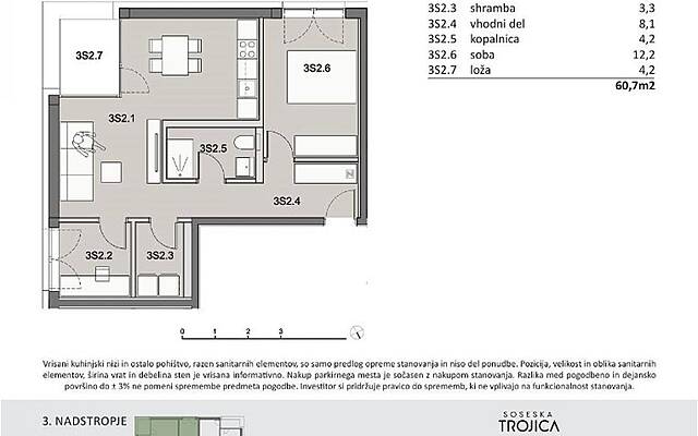 Продажа, квартира, 2,5-комнатная: ПИВКА, 60,7 м2: 1